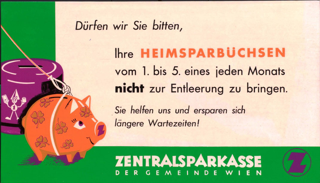 Sparschwein, Sparkasse, Sparkassenwerbung Zentralsparkasse der Gemeinde Wien 