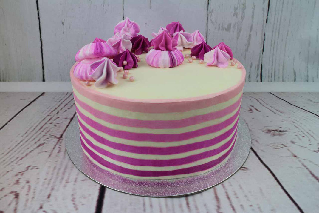 striped ombre cake with meringue