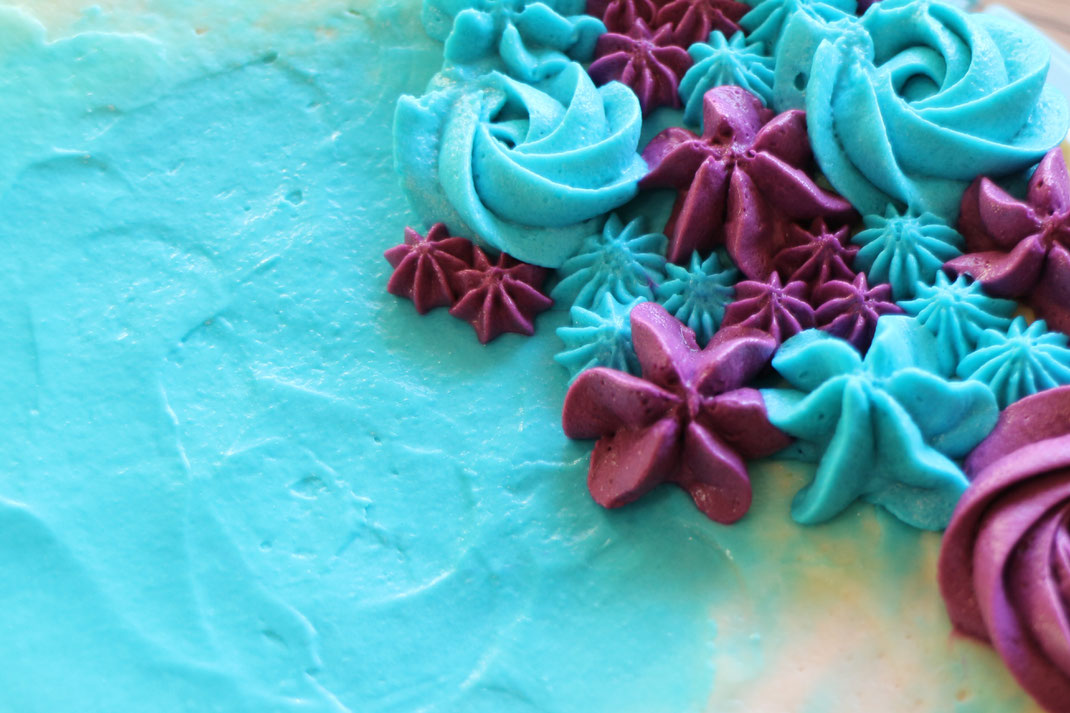 colorful flower cake in purple and blue