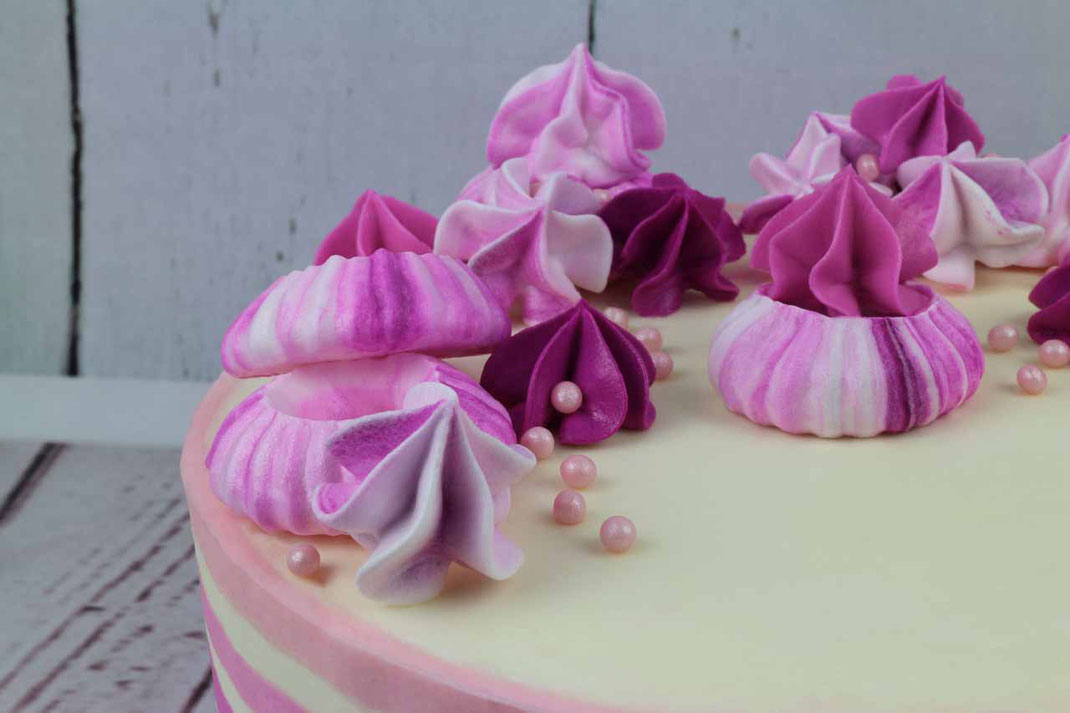 striped ombre cake with meringue