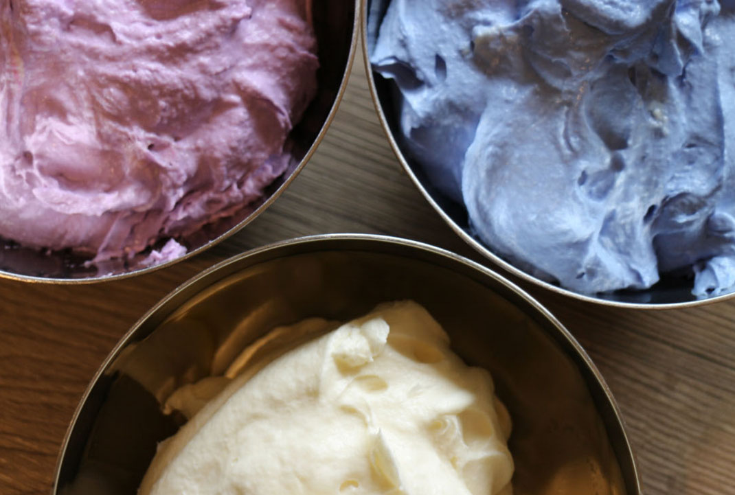 frosting in light blue, light violet and white