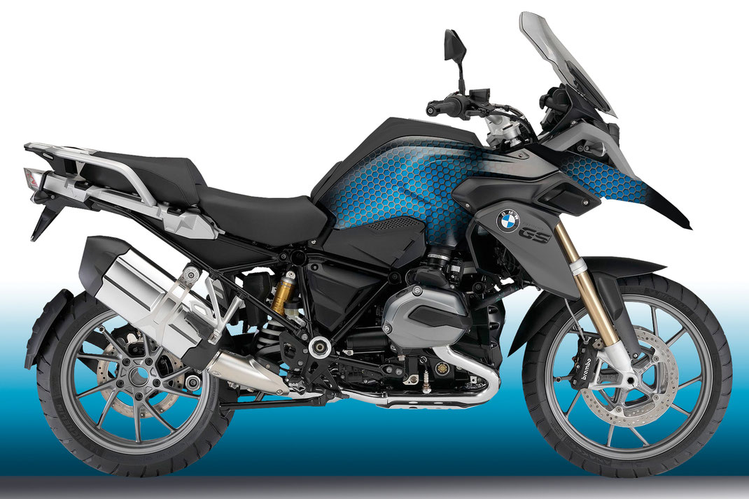Kein Airbrush, kein Dekorsatz: individuelles Design gezeichnet und gedruckt auf Folie, Spezialist für Motorradfolierung insbesondere BMW GS GS1200 R1200GS R1300GS GS1300 R1250GS Adventure