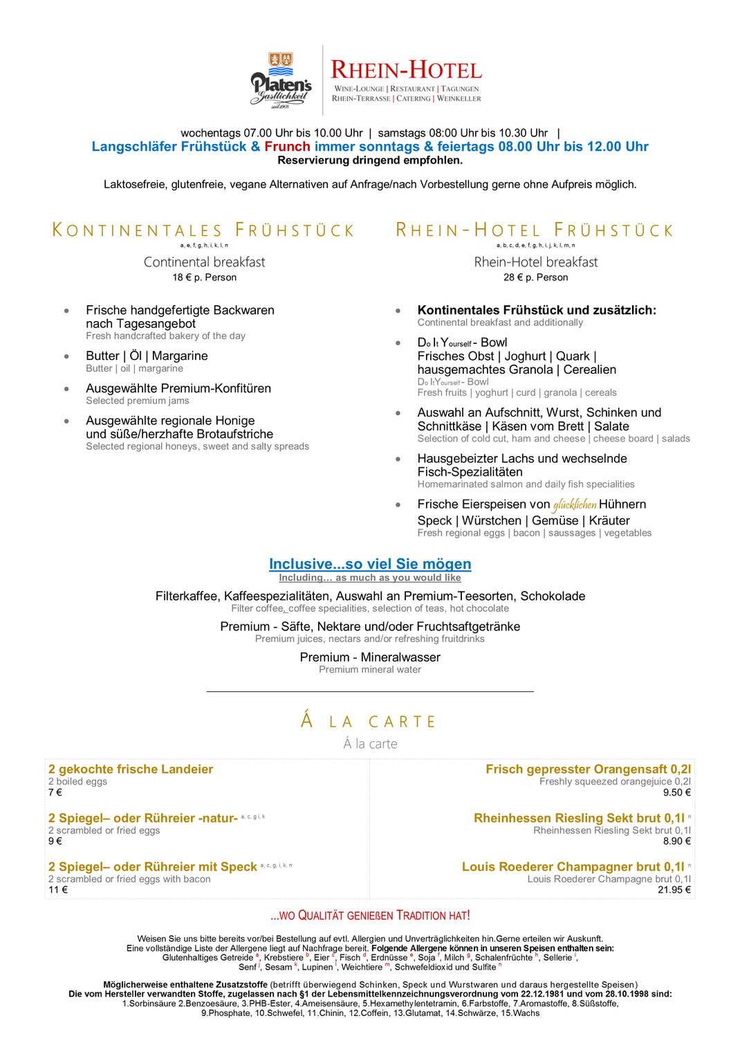 Frühstück Speisekarte