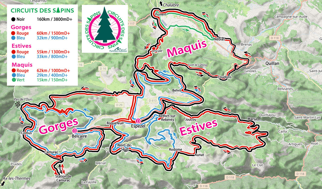 Carte des Circuits des Sapins - Pays de Sault - Pyrénées Audoises