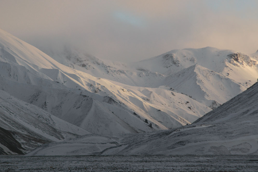 Landmannalaugar in winter. Snow covered mountain ridges