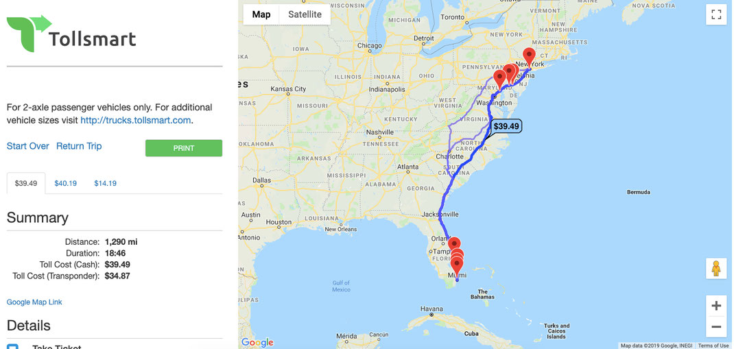 toll travel costs