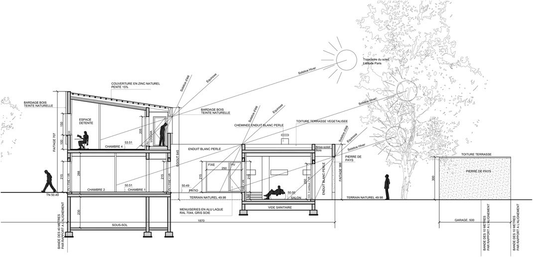 Maison avec patio et parement pierres, maison bioclimatique, Architectes Seine et Marne, Varon Architectes