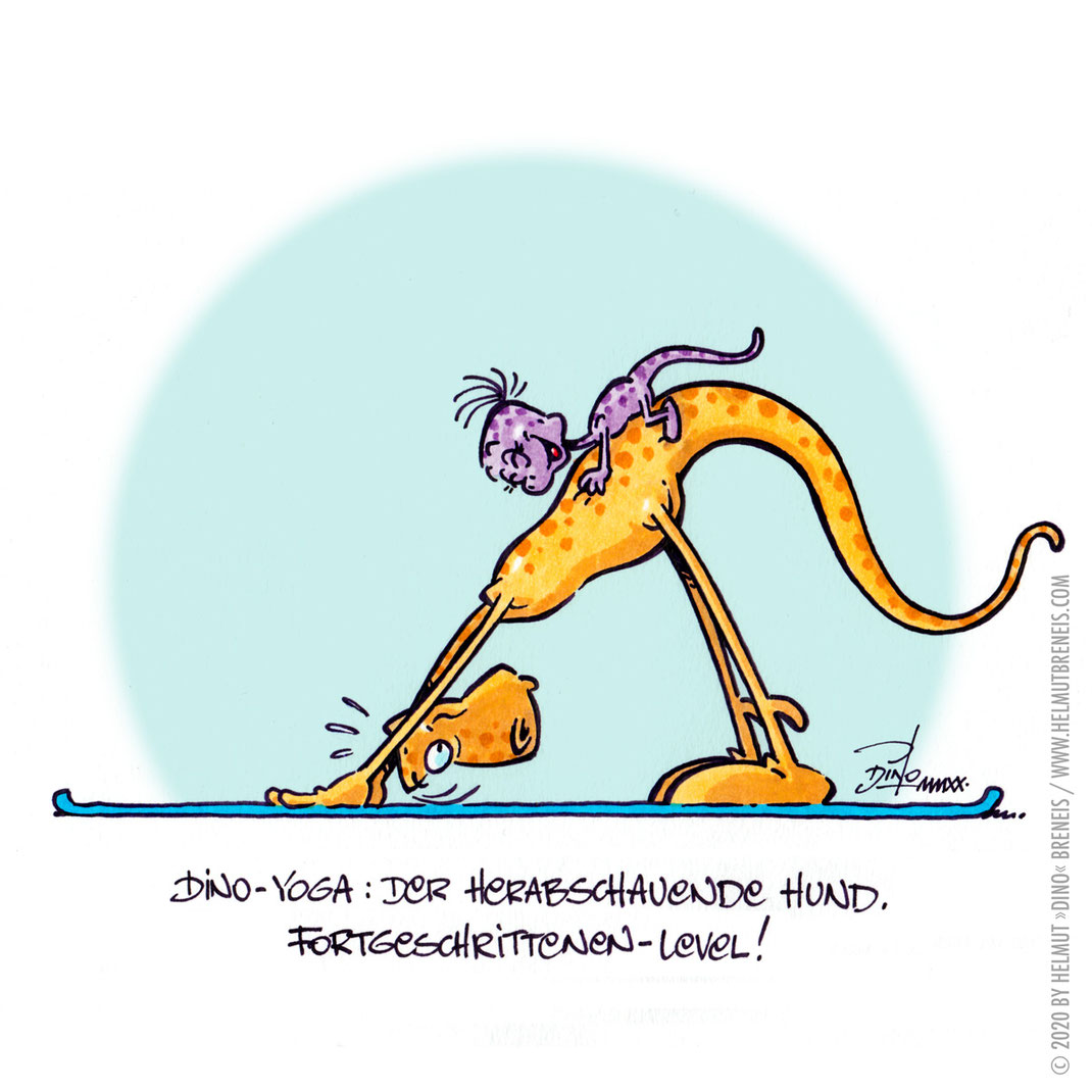 Dino-Blog, Helmut »Dino« Breneis, Dinos, Yoga, Cartoon, Copic, Tusche, Photoshop