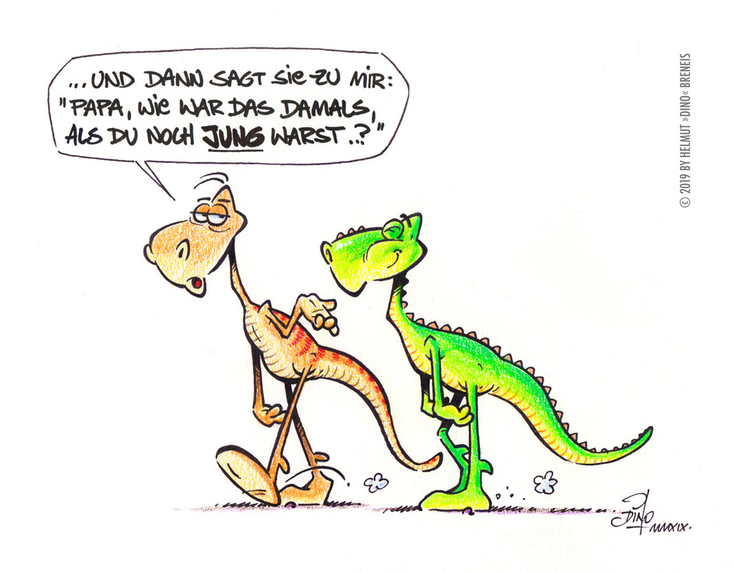 Dino-Blog, Helmut »Dino« Breneis, Dinos, Ostern, Älter werden, Cartoon, Polychromos, Tusche