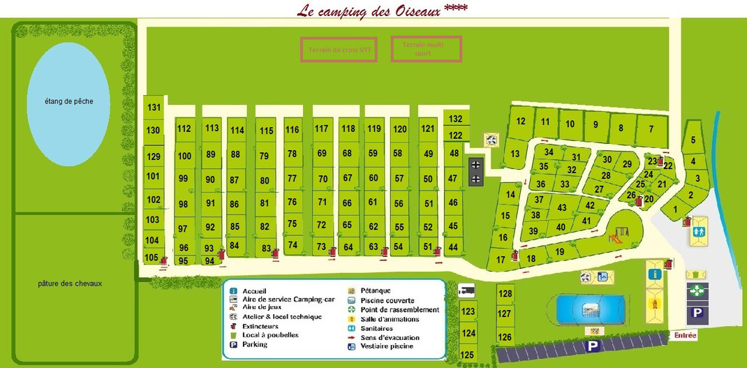 Plan camping des Oiseaux à rue 80120 Baie de Somme Picardie Piscine Crotoy Marquenterre