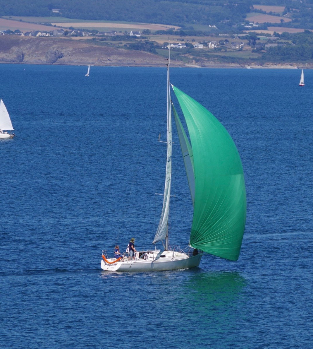 Voilier avec un spi vert
