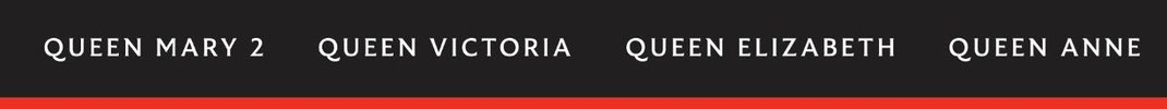Banner mit vier Kreuzfahrtschiffen der Cunard Line – Queen Anne, Queen Mary 2, Queen Victoria und Queen Elizabeth – dargestellt in Verbindung mit dem Reisebüro Reiselotsen Hamburg‑HafenCity als Ansprechpartner für Cunard Weltreisen