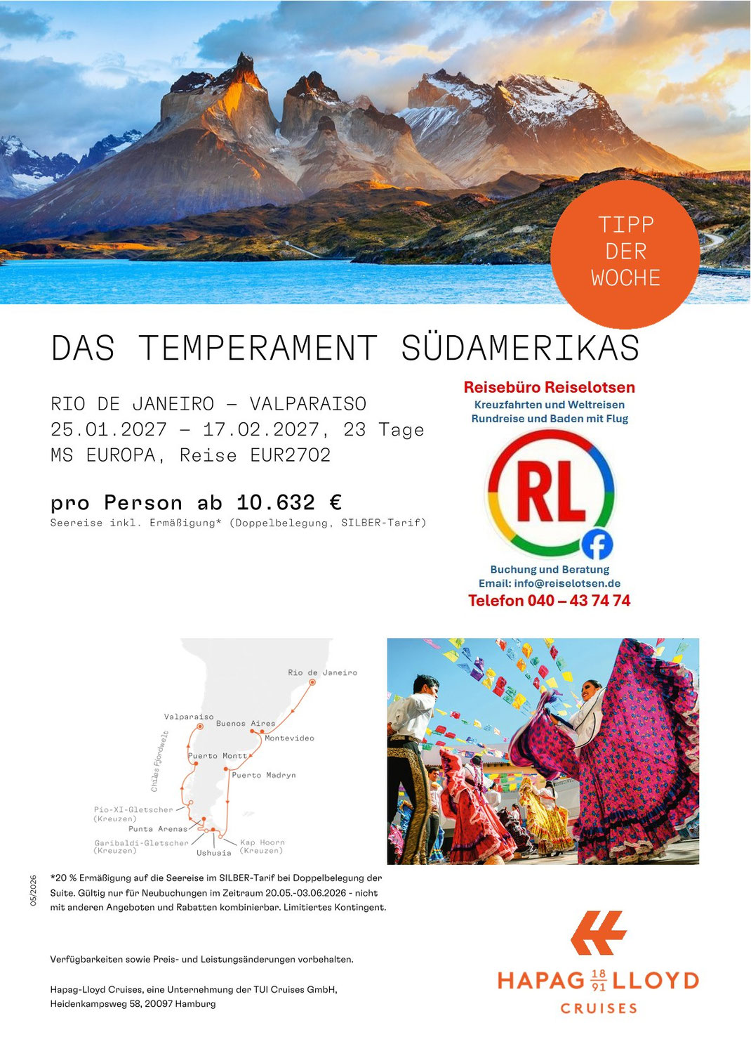 Hapag-Lloyd Kreuzfahrt von Florida bis Brasilien mit MS Europa 6.Januar 2027 iklusive Flug - Reisebüro Reiselotsen by Olaf Diroll