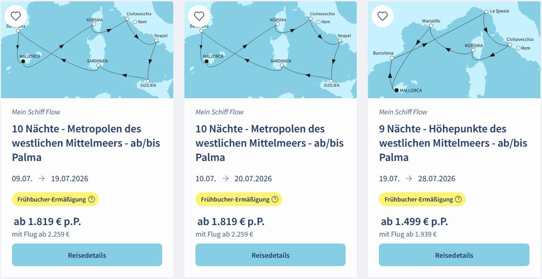 Mein Schiff Flow von TUI Cruises 2026 beim Reisebüro Reiselotsen mit Beratung buchen|Deine Kreuzfahrt zu Zweit im Mittelmeer July Sommer 2026 zum Wohlfühlen