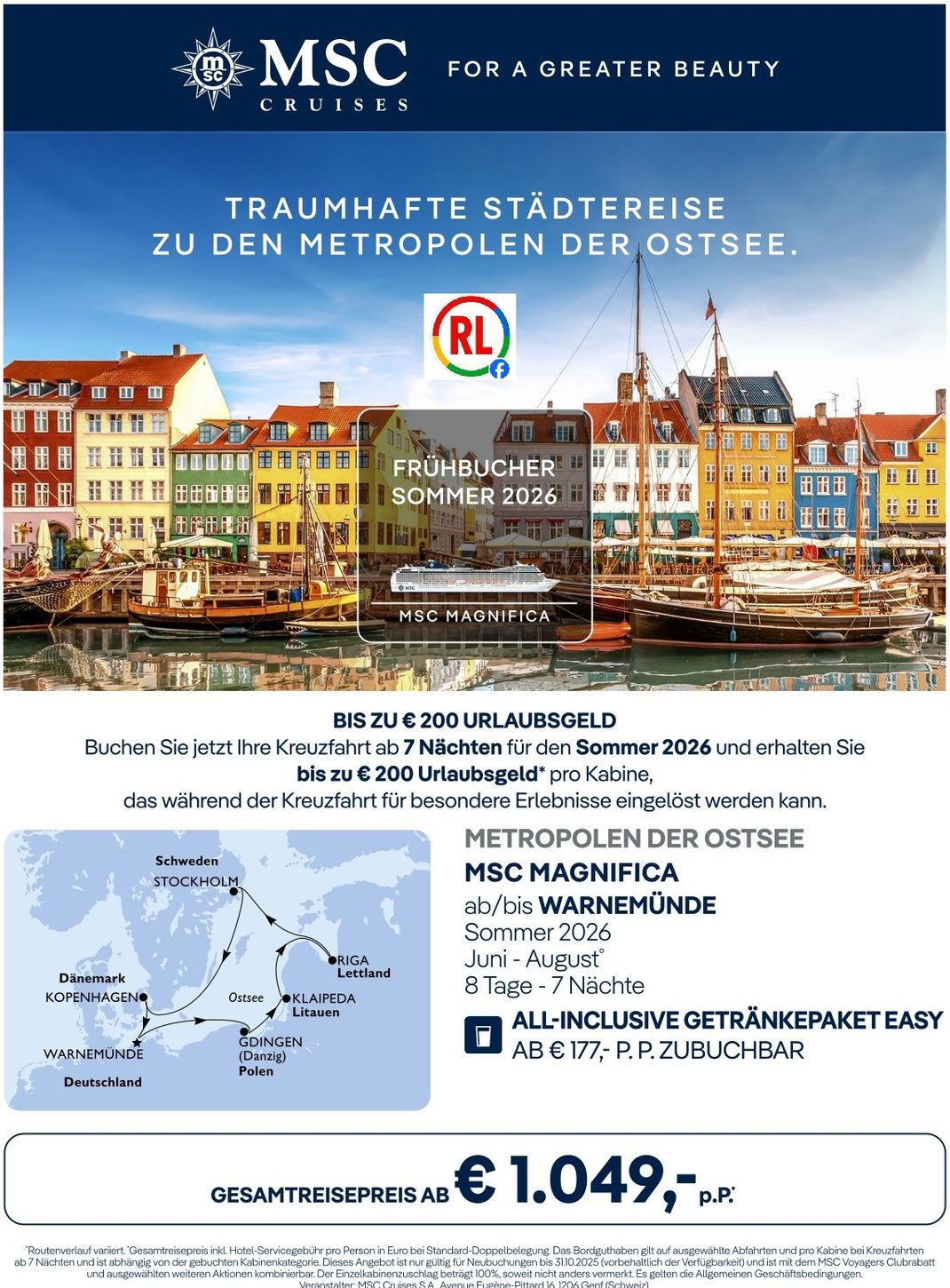 MSC Kreuzfahrten ab Deutschland 2026 beim Reisebüro Reiselotsen buchen | Ostsee Kreuzfahrt ab Warnemünde mit MSC Magnifica 2026