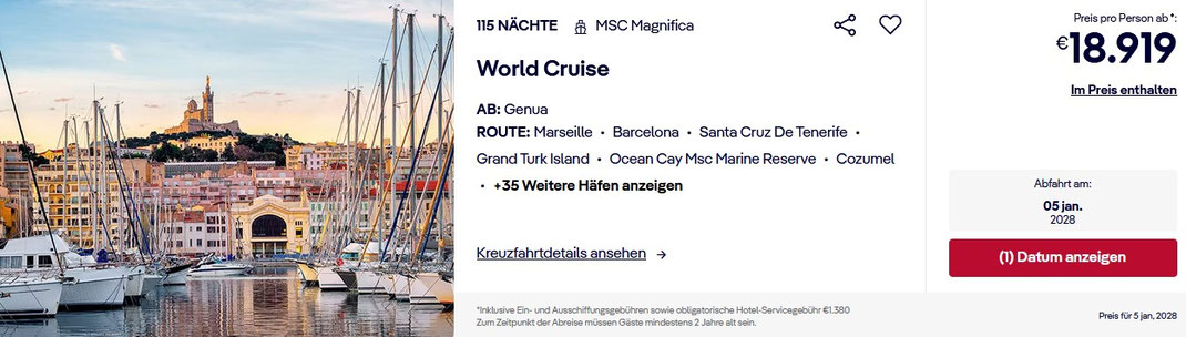 MSC World Cruise 2028 jetzt mit Frühbucher Vorteilen und Expertenberatung beim Reisebüro Reiselotsen by Olaf Diroll buchen