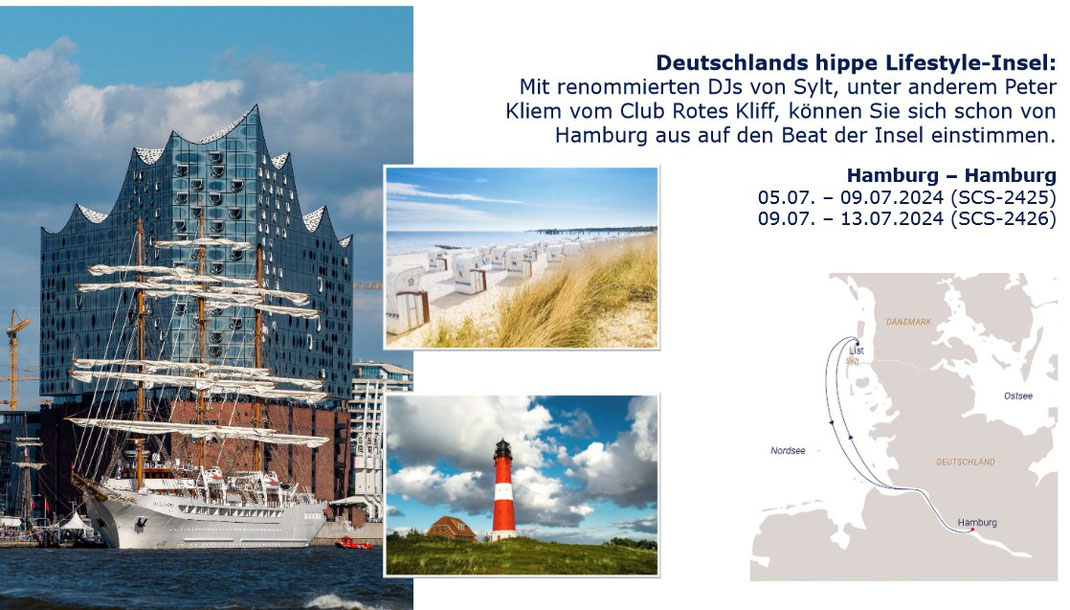 Segelreisen ab Hamburg nach Sylt Kurzreise mit Sea Cloud Spirit im July 2024