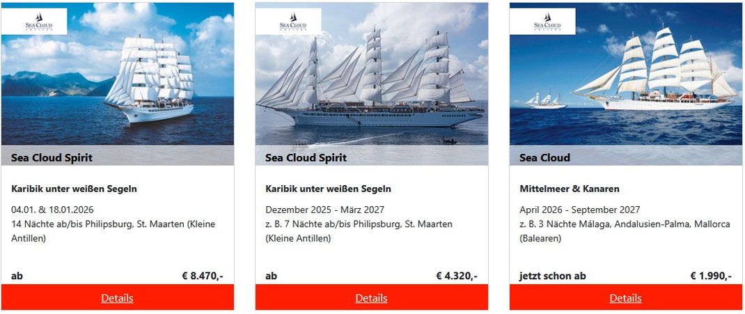 Segelkreuzfahrt mit Sea Cloud - Frühbucher Angebote für anspruchsvollen Segelurlaub Karibik, Mittelmeer und Kanaren - Segelreise Karibik 2027 mit Frühbucher Rabatt sichern