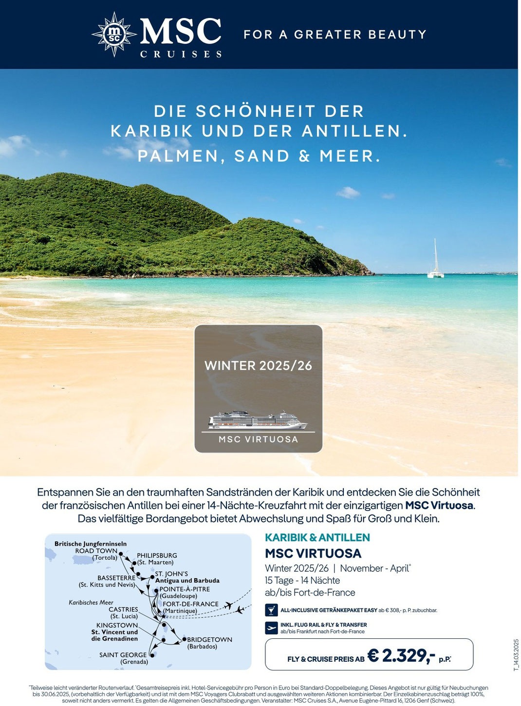 MSC Kreuzfahrt 2-wöchige Karibikreise im Januar, Februar, März 2025 mit Flug ab 1.799,-€