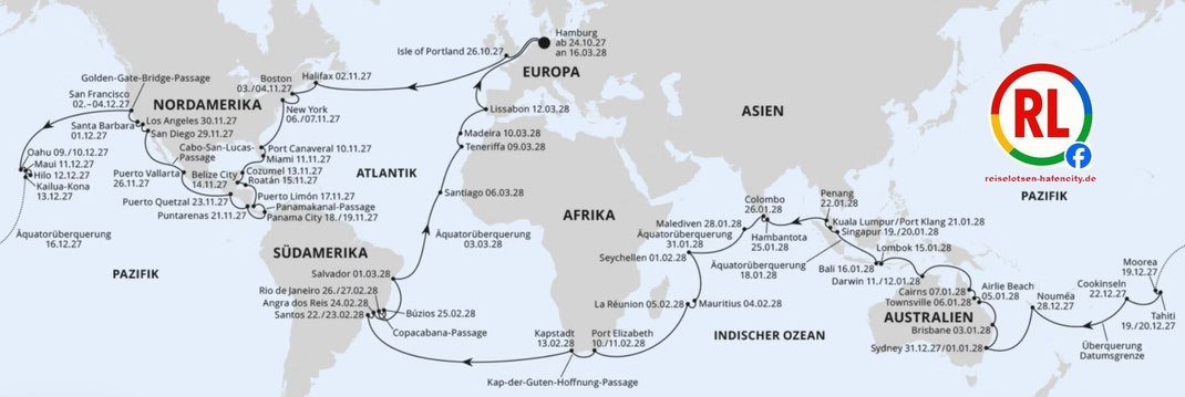 Buchungsfreigabe zur AIDA Weltreise 2026 ab Hamburg ab 23.01.2025 um 11.00h - Beratung und Reservierung 72 Stunden beim Reisebüro Reiselotsen Hamburg-Hafencity