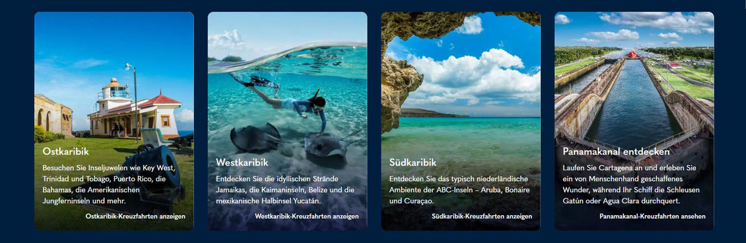 Kreuzfahrten Karibische Inseln mit Holland America Line Ostkaribik, Westkaribik, Südkaribik mit Panamakanal HAL Flash Sales 2025-2026