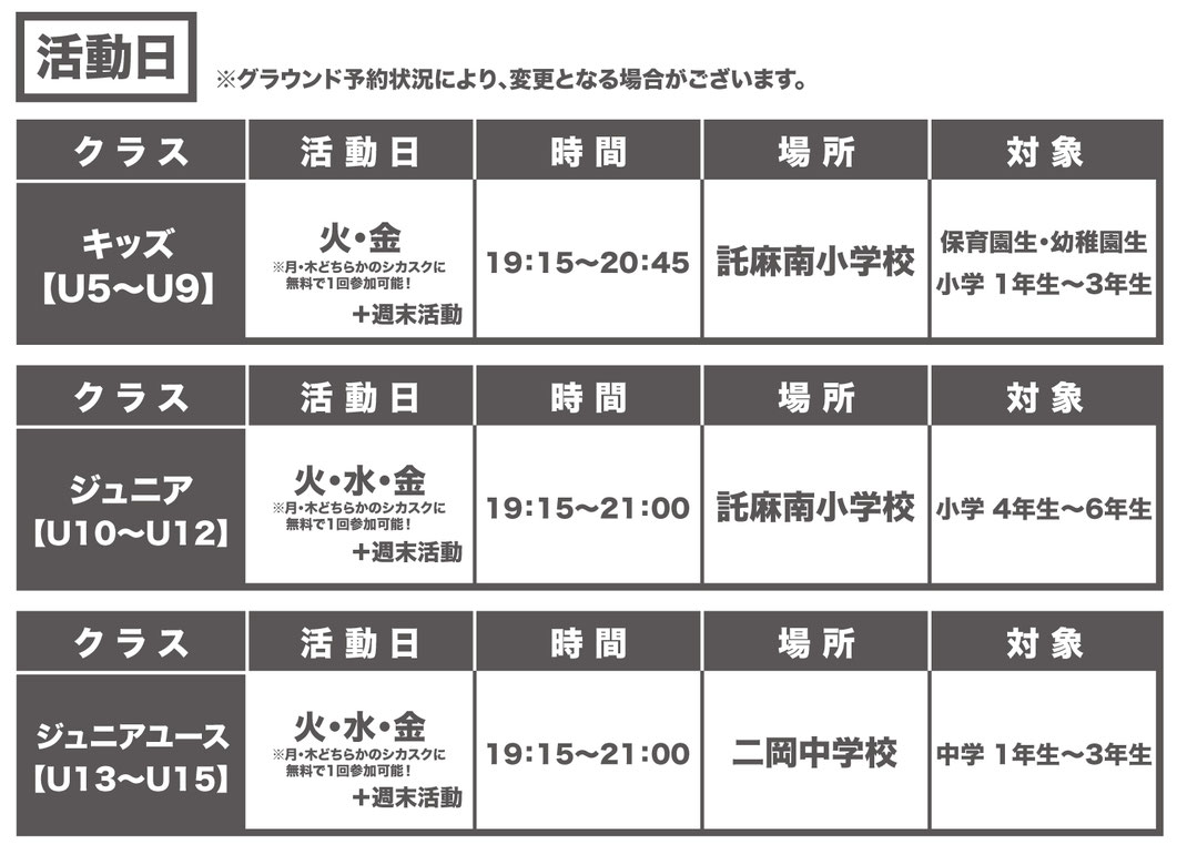 FCクラッキ活動日のご案内