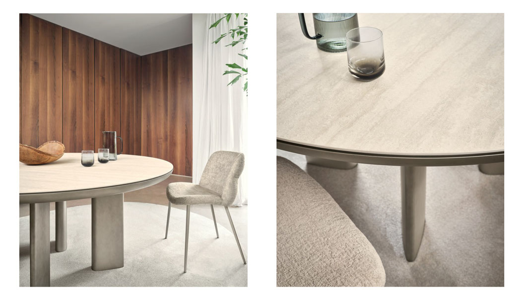 tavolo moderno rotondo con gambe in legno 