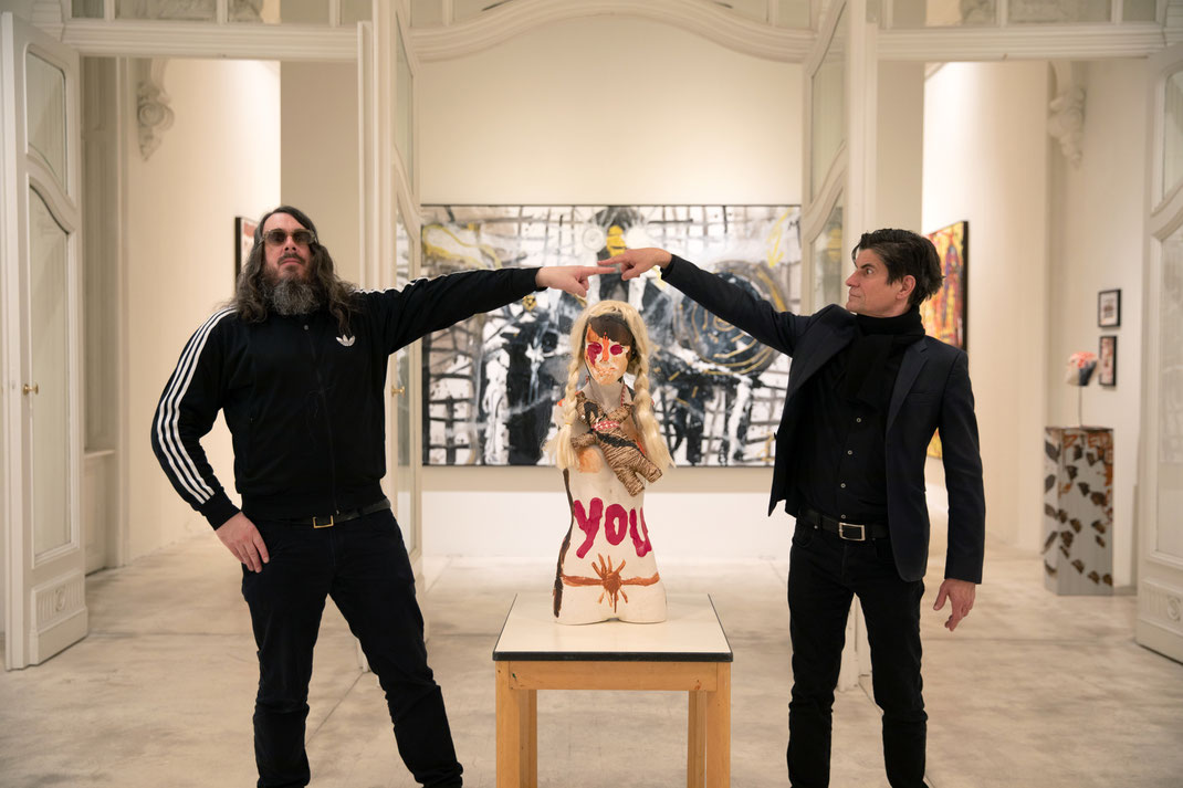 Jonathan Meese and Thomas Krinzinger at the gallery in Vienna