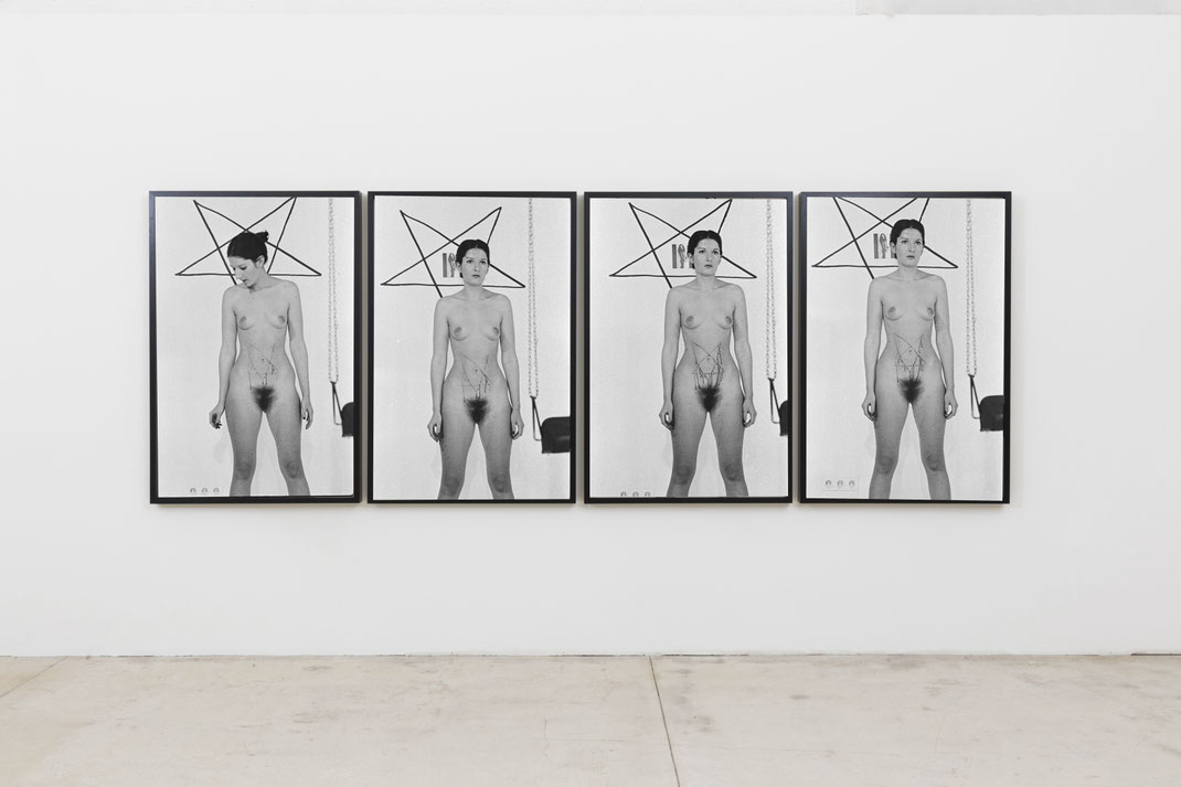 Photos from the Performance Thomas Lips by the artist Marina Abramović in Innsbruck 1975. Wien 2025.