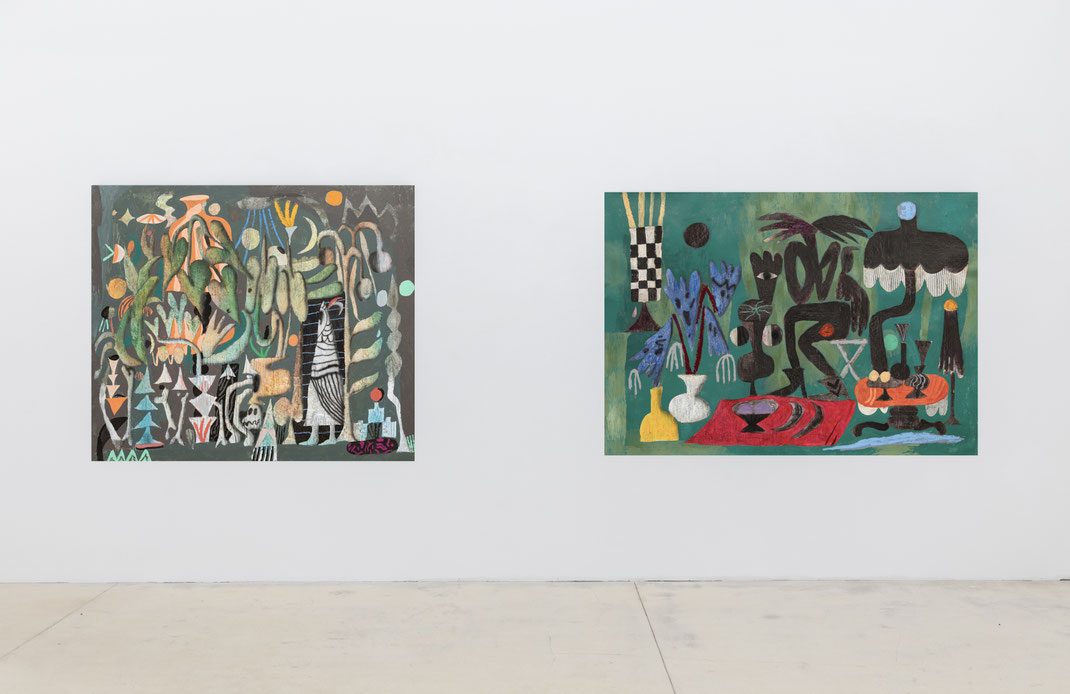 Ausstellung des ungarischen Künstlers Joszef Csato bei Galerie Krinzinger in Wien. Zu sehen sind 2 Malereien. 