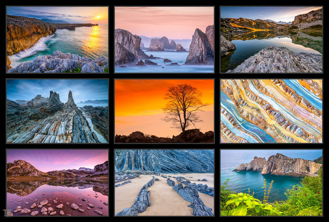 Das Bild zeigt eine Collage von Seascape  beziehungsweise Landschaftsfotografie Fotos aus Asturien