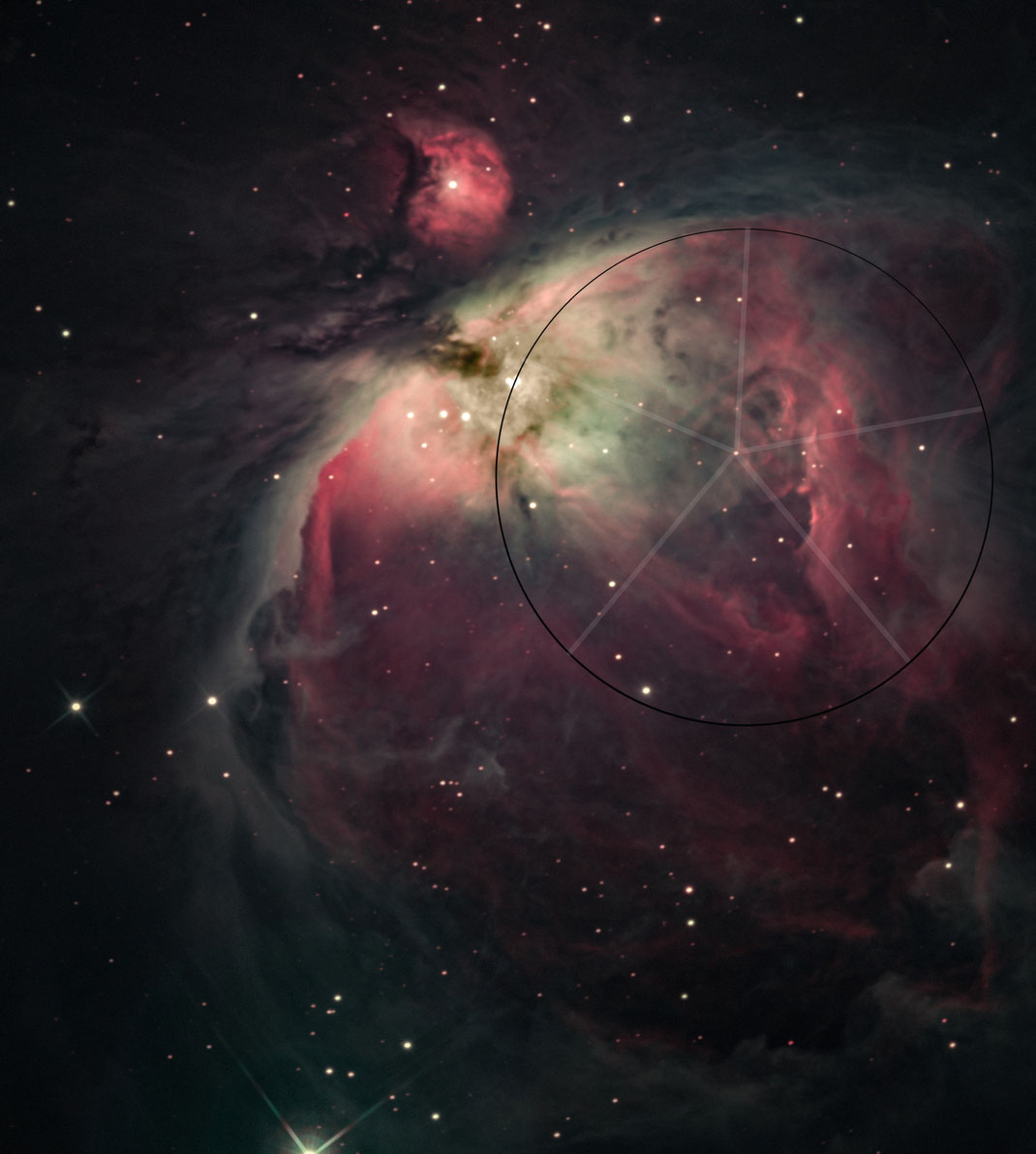 Orionnebel, ASI ZWO 1600mono, 1000mm Newton F5. 4:16 Stunden Belichtungszeit