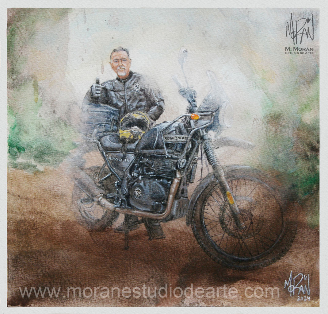 retrato al oleo Mauricio Moran Estudio De Arte Royal Enfield