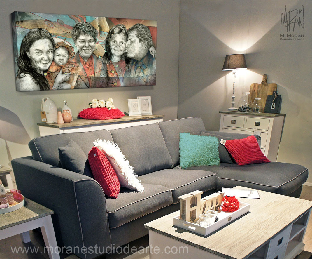 decoracion sala cuadro familiar