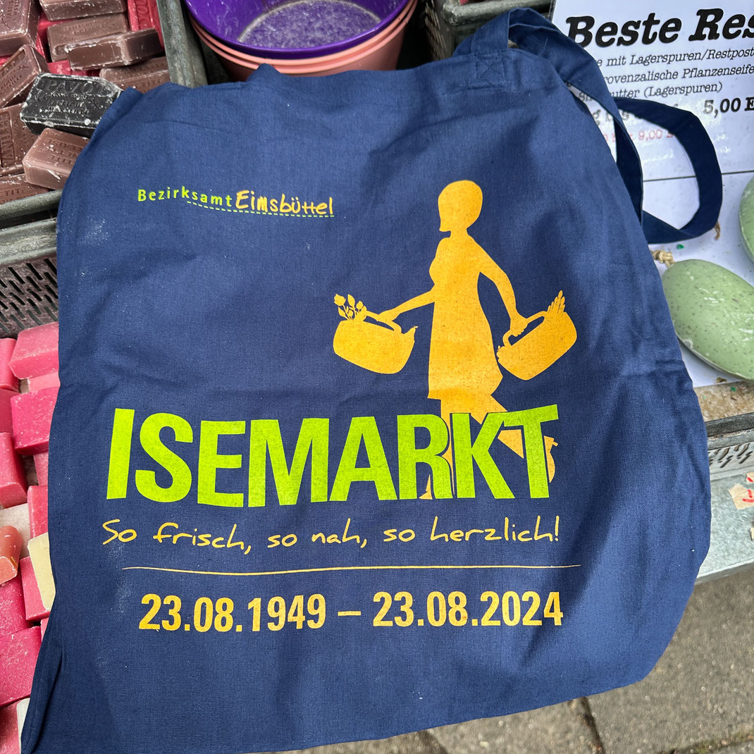 Die offizielle Markttasche zum 75. Jubiläum des Isemarktes. Diese gibt es in 2 Varianten. 