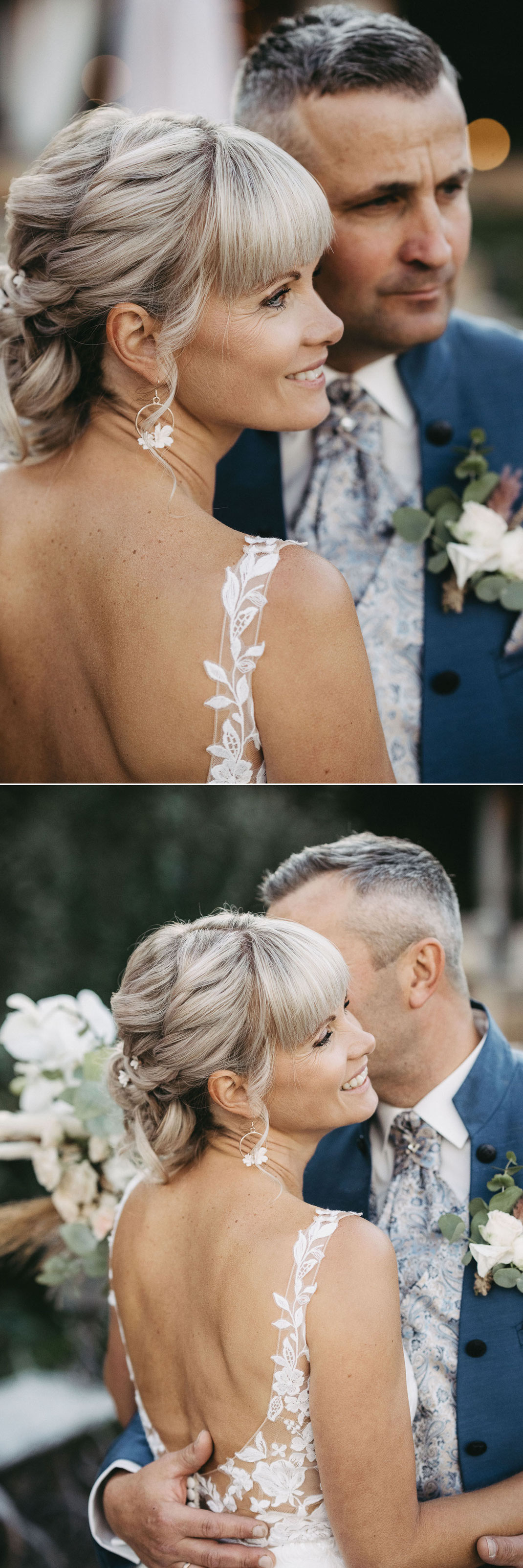 Hochzeitspaar im Waldhof Börnichen, der Bräutigam küsst die Braut auf die Wange.