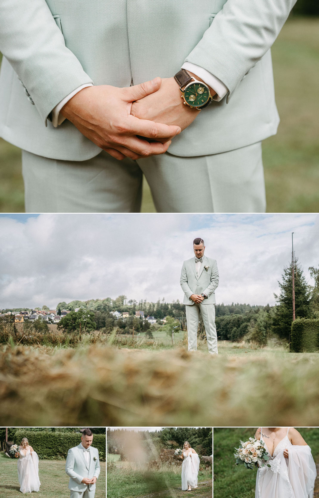 Emotionaler First Look im Waldhof: Der Moment, in dem Bräutigam Florian seine Braut Michelle zum ersten Mal im Hochzeitskleid sieht.
