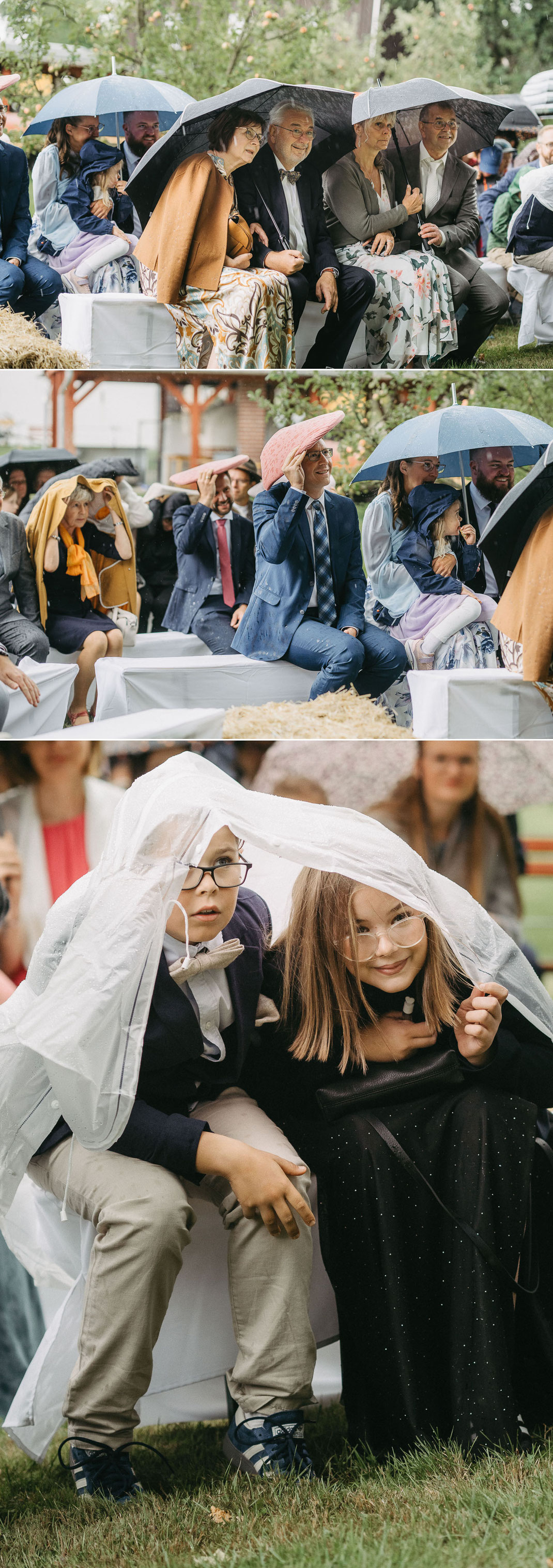 Traurednerin Kerstin Gerlach führt das Paar trotz Wetterkapriolen sicher durch die freie Trauung.