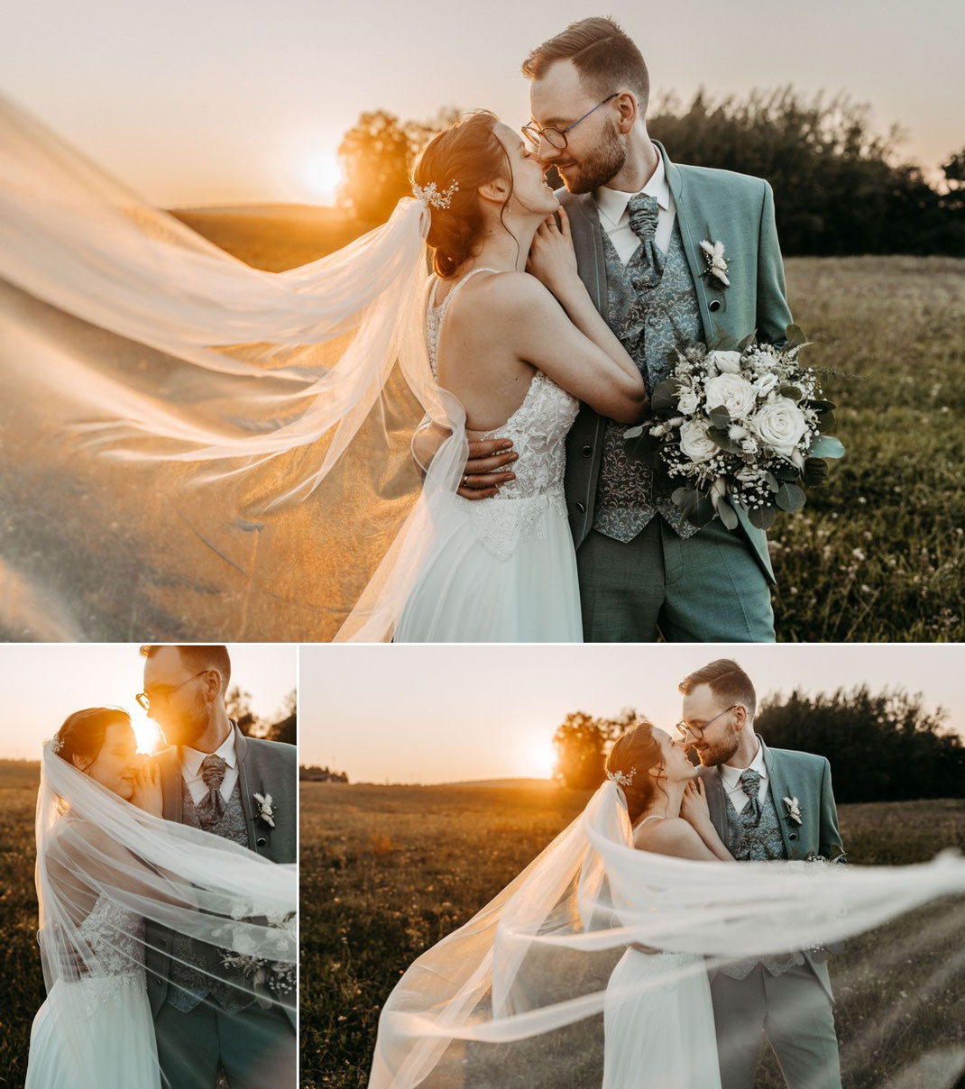 Golden Hour im Erzgebirge: Hochzeitsfotos von Tina & Paul im Waldhotel Kreuztanne in Sayda bei Sonnenuntergang.