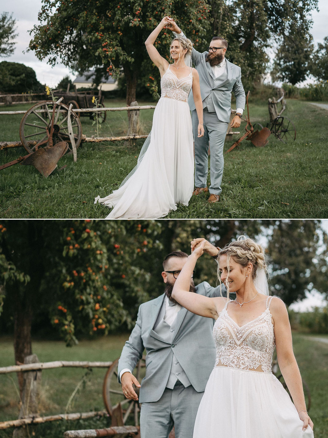 Professionelle Hochzeitsfotografie in Sachsen: Maria und Tilman reflektieren ihren Tag im sanften Abendlicht.