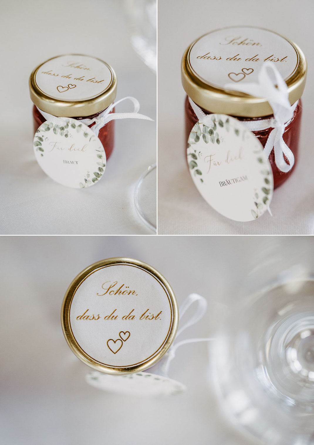 Platzkarten & Papeterie: Detailaufnahme der handgestalteten Platzkarten und Menükarten auf der Hochzeitstafel in Klingenberg.
