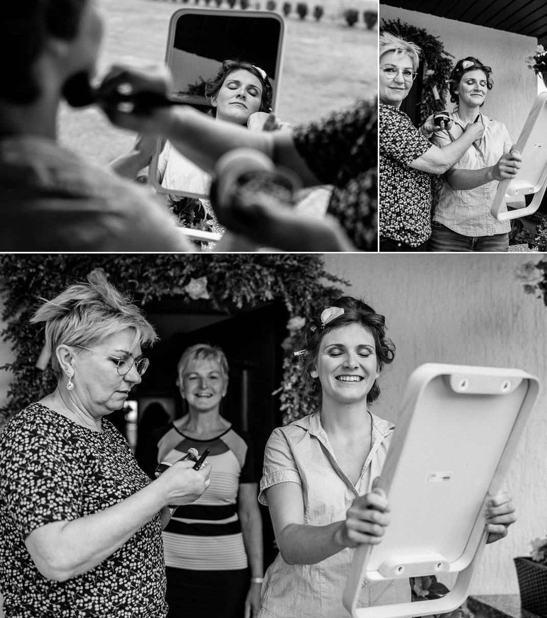 Vorbereitung mit Herz: Braut Sylvie beim Getting Ready in Klingenberg – Kathrin von Beautyconzept Freiberg beim Styling