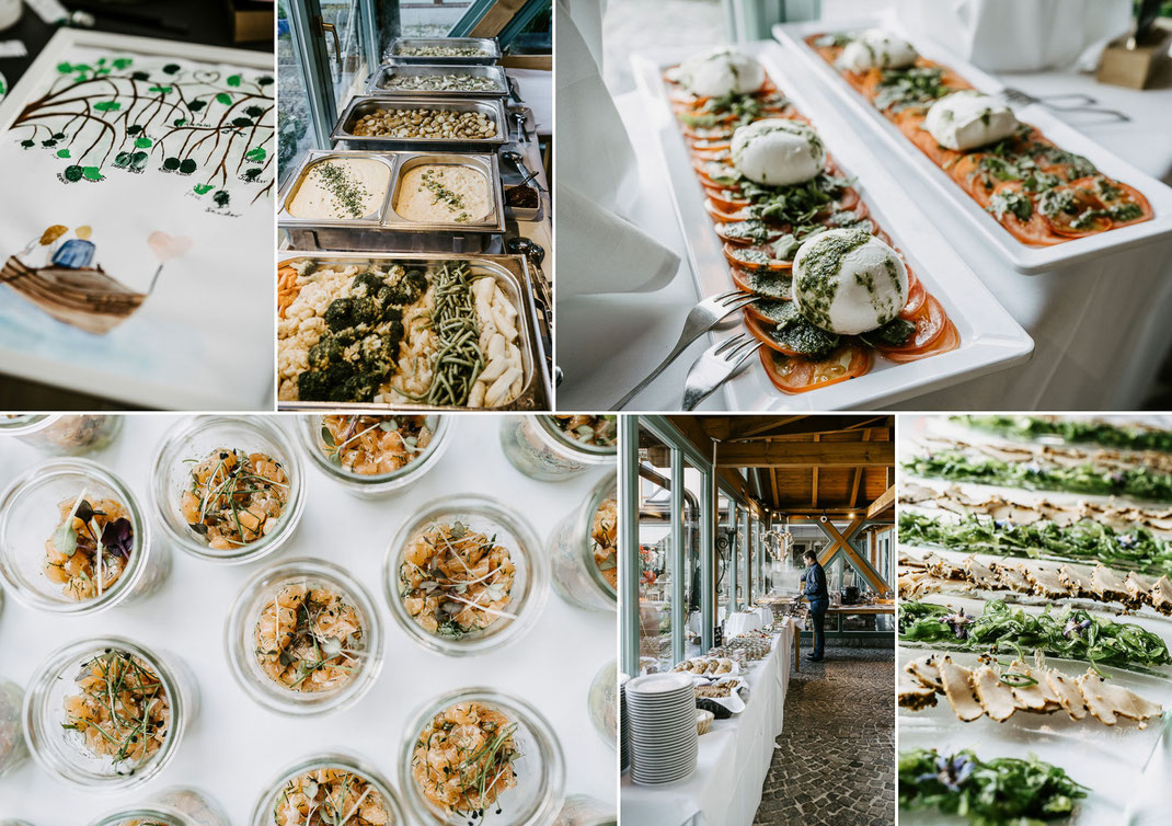 Buffet-Eröffnung: Hochzeitsfotograf Dresden: Das reichhaltige Buffet im Hotel Neue Höhe Klingenberg wird feierlich eröffnet.