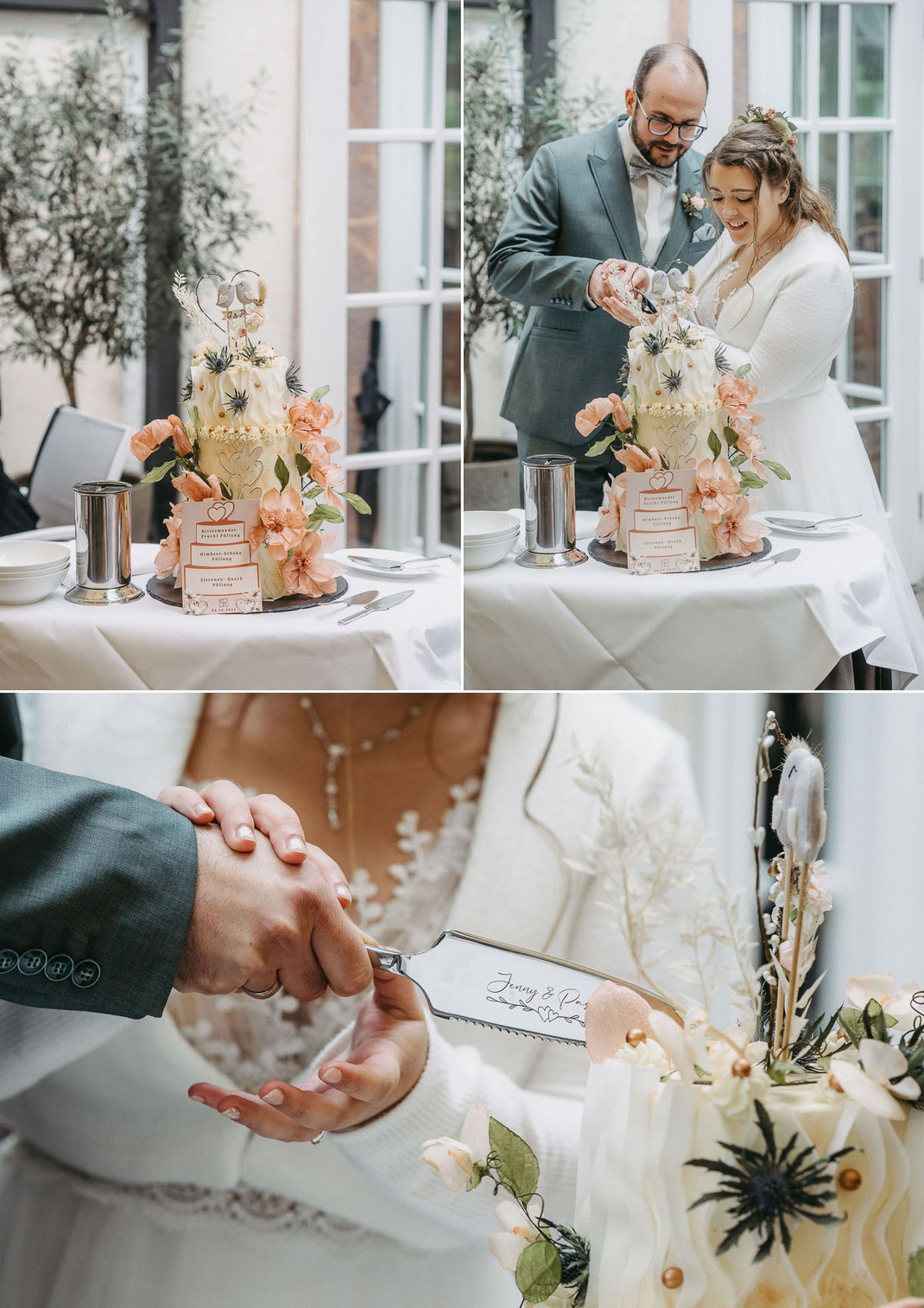 Nahaufnahme des vierbeinigen Glücksbringers als Detail der Hochzeitstorte.