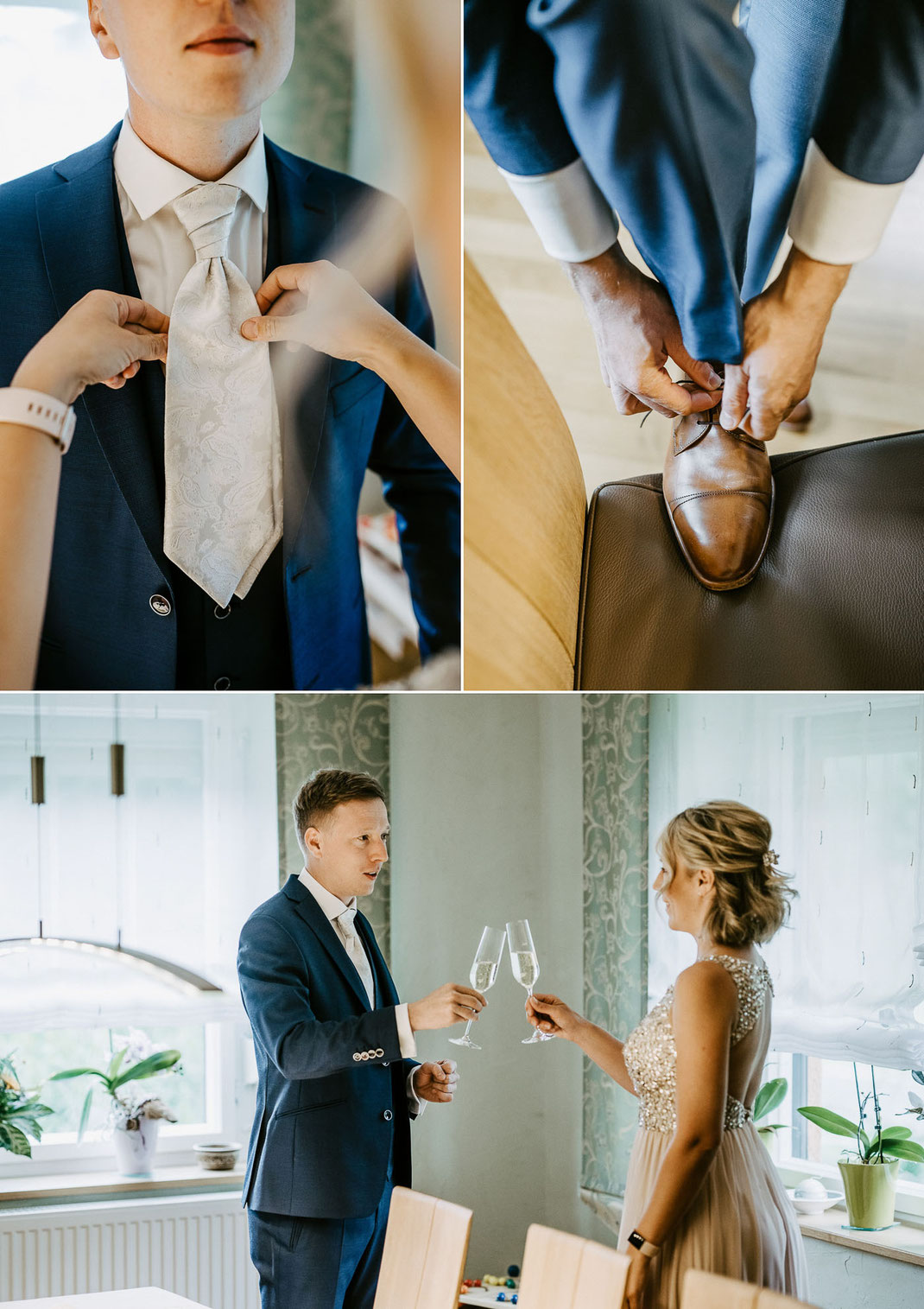 Geburtstags-Moment: Herzliche Atmosphäre: Hochzeitsfotograf gratuliert Mutter Annegret zum Geburtstag beim Getting Ready.