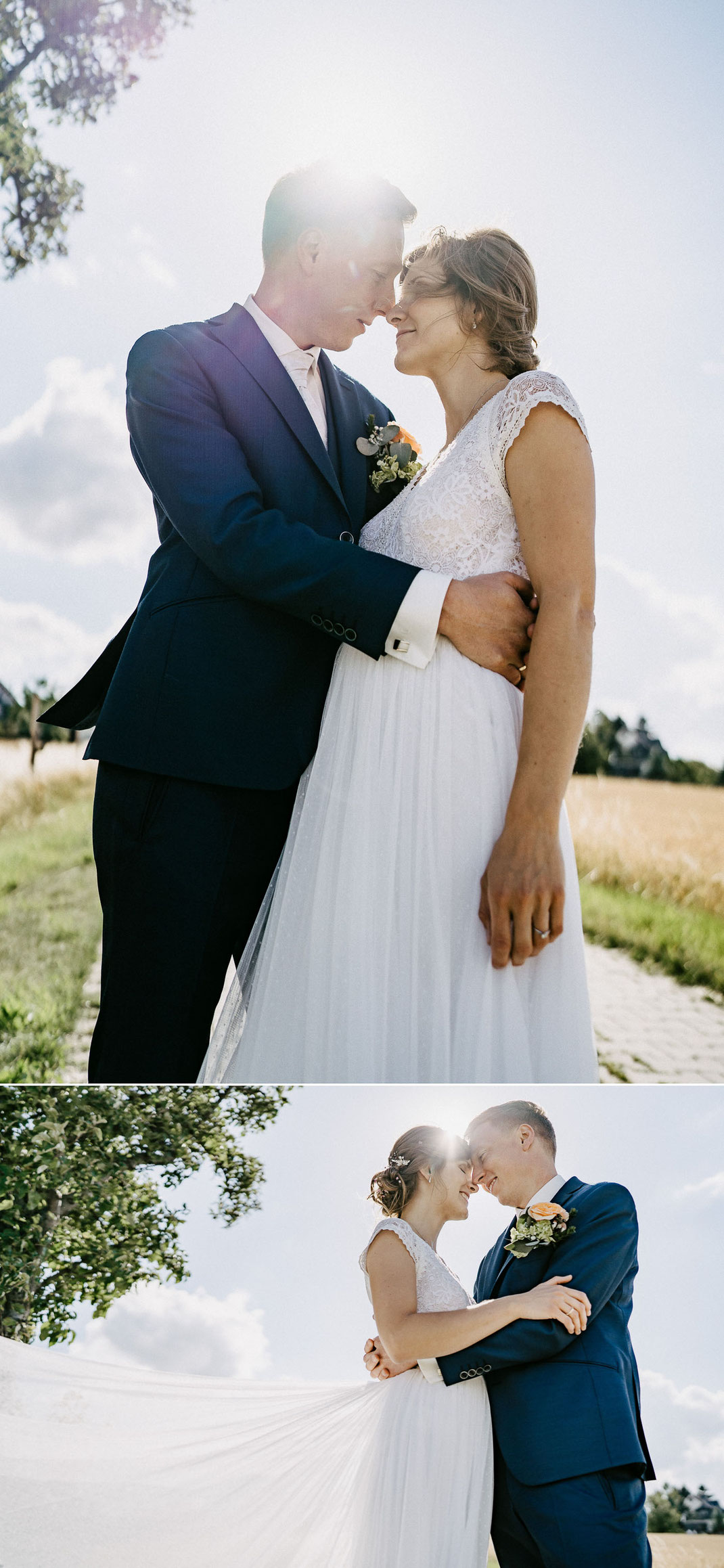 Abendstimmung an der Location: Das Hotel Neue Höhe als Kulisse für emotionale Paarfotos im ländlichen Sachsen.