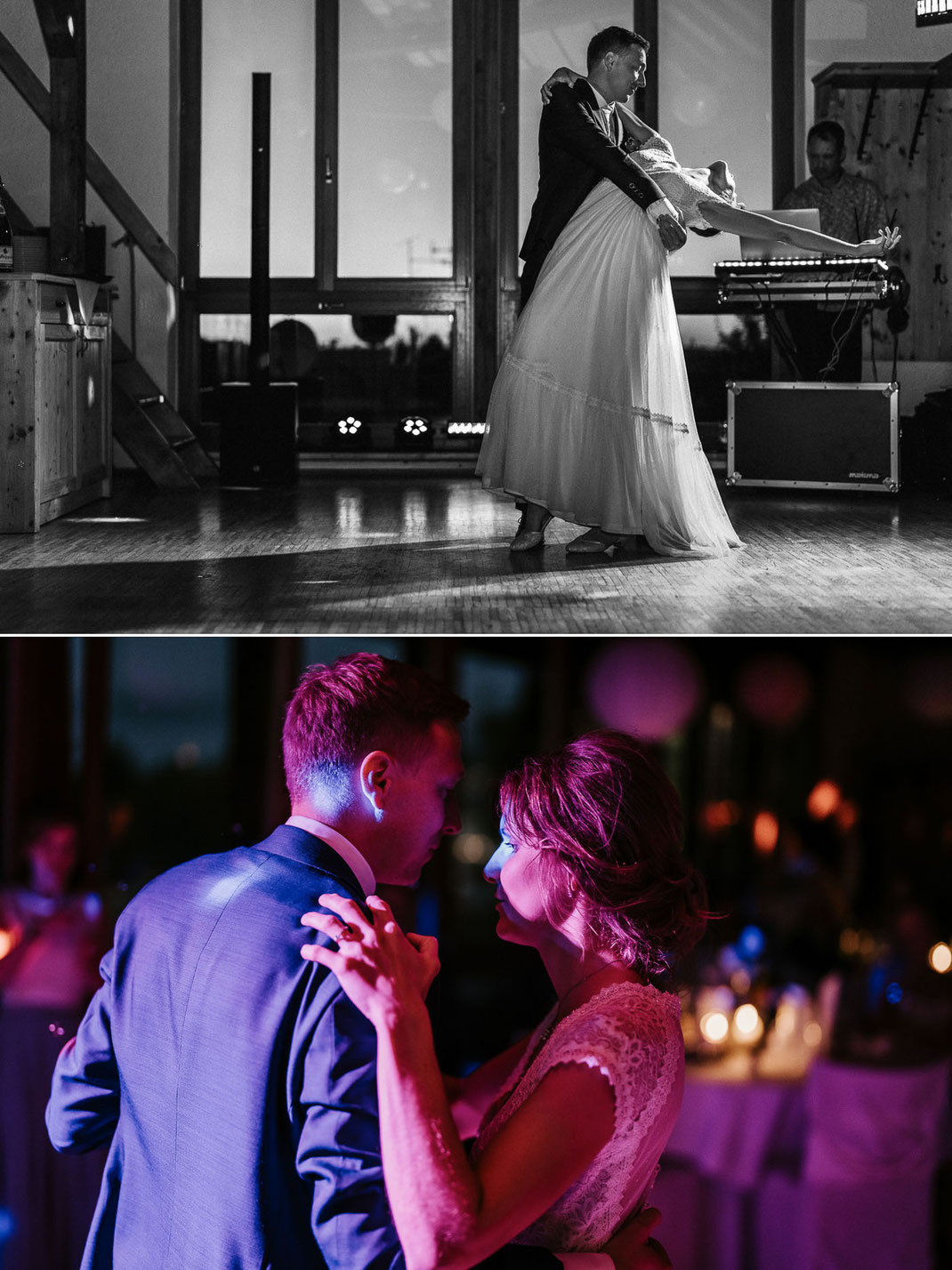 Licht & Schatten: Der Hochzeitstanz in magischer Abendstimmung: Authentische Reportage im Hotel Neue Höhe.
