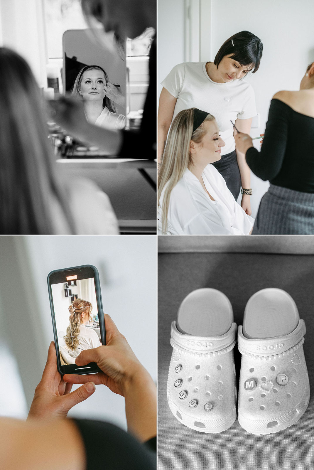 Braut Make-up Lichtecht Fotografie: Nahaufnahme vom Make-up-Finish der Braut Michelle vor der Trauung.