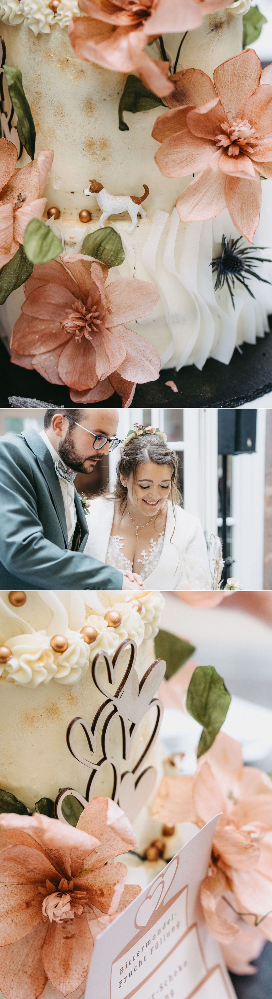 Die selbstgebackene Hochzeitstorte von Braut Jenny im Schloss Wolfsbrunn.