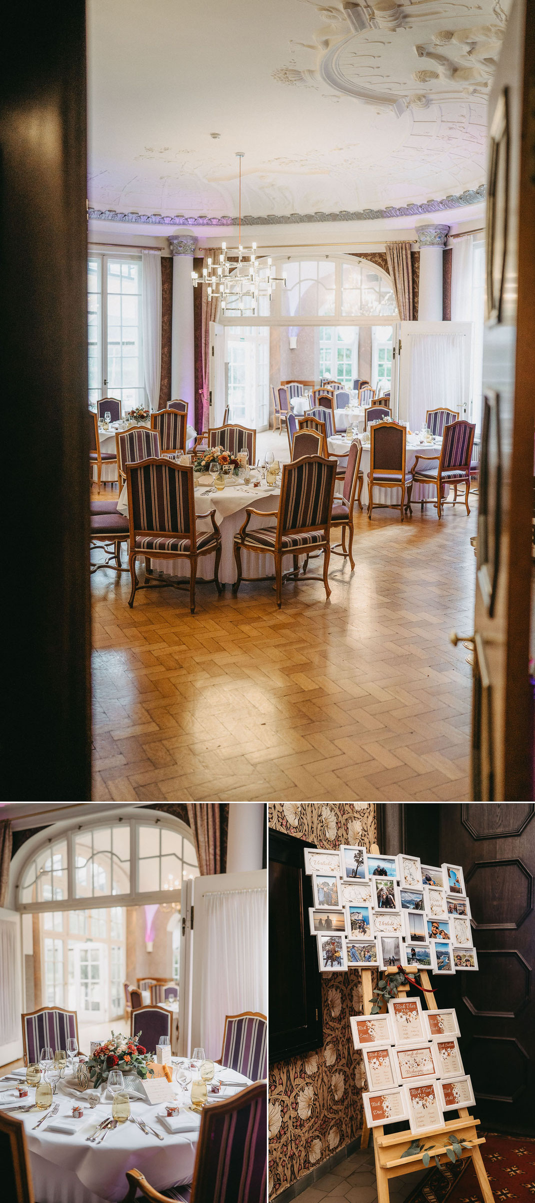 Hochzeitsdekoration im Restaurant ARTICHOKE: Edle Tischgestaltung im Schloss Wolfsbrunn.